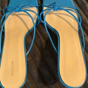 PrettyLittleThing Turquoise Knotted Strap Slide Sandals